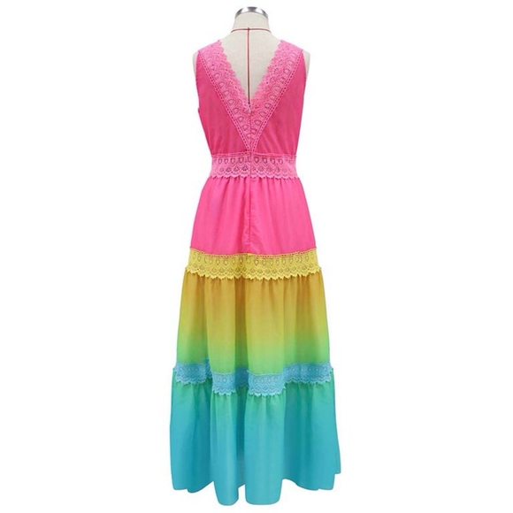 Rainbow Sleeveless Dress with Lace NWOT - Picture 5 of 6